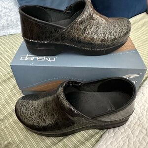 Dansko Black and Gray Textured Leather Clogs